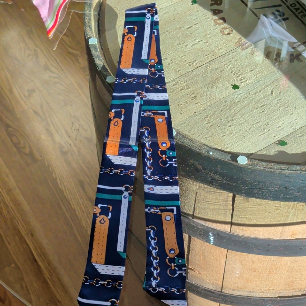Navy and Orange Patterned Twilly